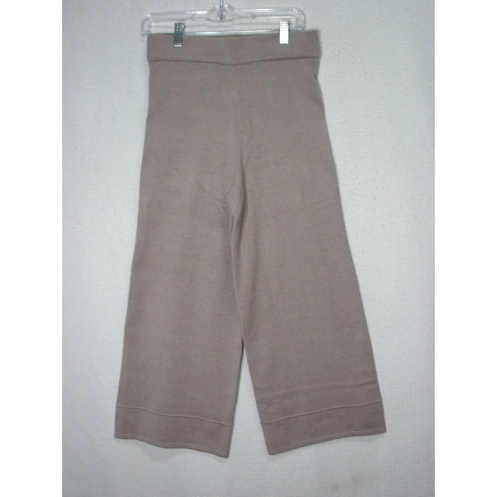 New The Drop Bernadette Beige Gray Cotton Knit Twill Wide-Leg Pants Flat Front